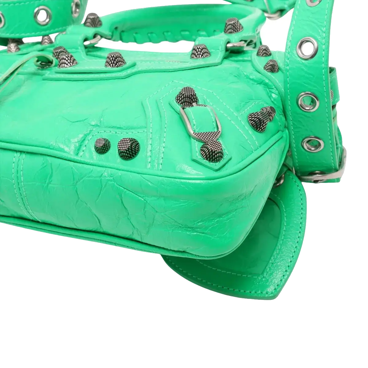 Pre-Loved Le Cagole Handbag Leather Mini with Aged Silver Hardware, Green
