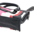 Pre-Loved Classic City Handbag Striped Leather Small with Aged Bronze Hardware, Black, White, Pink, Red