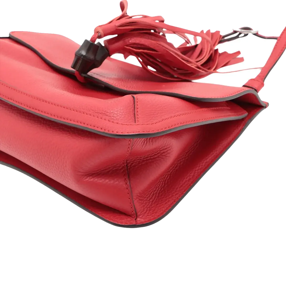 Pre-Loved Bamboo Daily Flap Crossbody Bag Leather with Silver Hardware, Red
