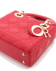 Pre-Loved Lady Dior Handbag Cannage Leather Mini with Gold Hardware, Red