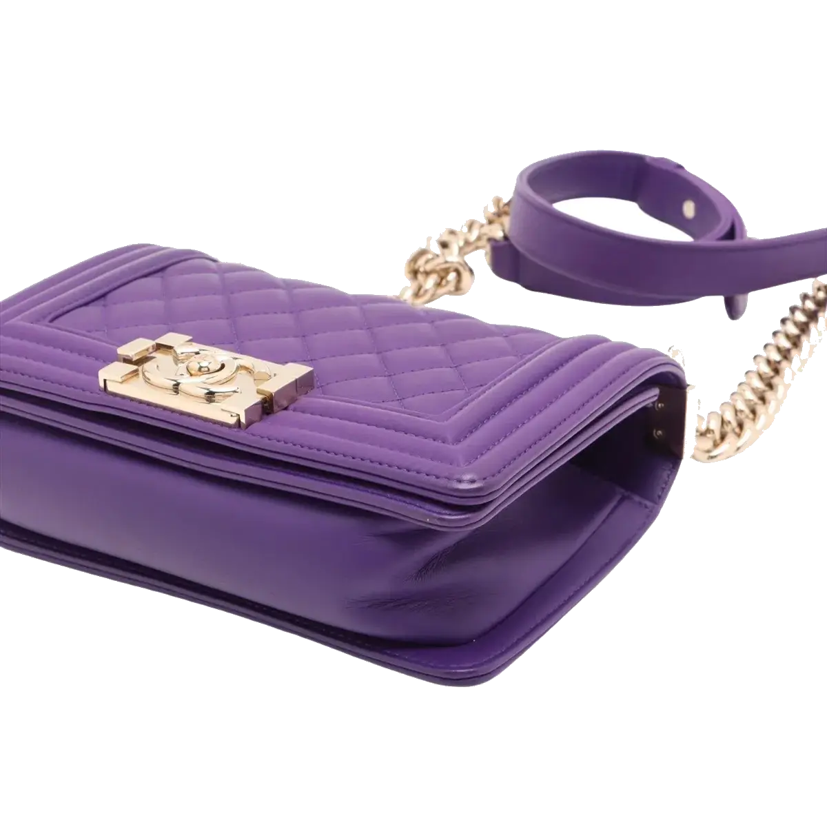 Pre-Loved Boy Shoulder Bag Quilted Leather Old Medium with Gold Hardware, Purple