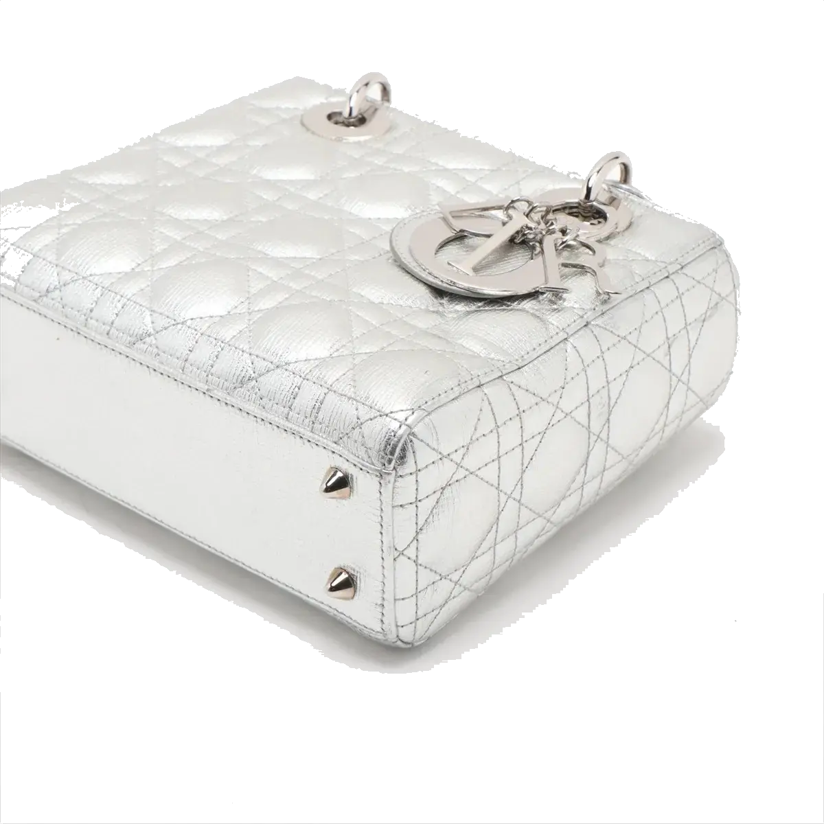 Pre-Loved Lady Dior Handbag Quilted Leather Mini with Silver Hardware, Silver