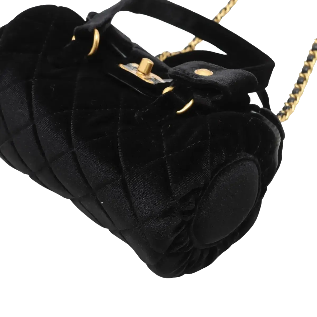 Pre-Loved Bowling Bag Handbag Quilted Velvet Mini with Aged Gold Hardware, Black