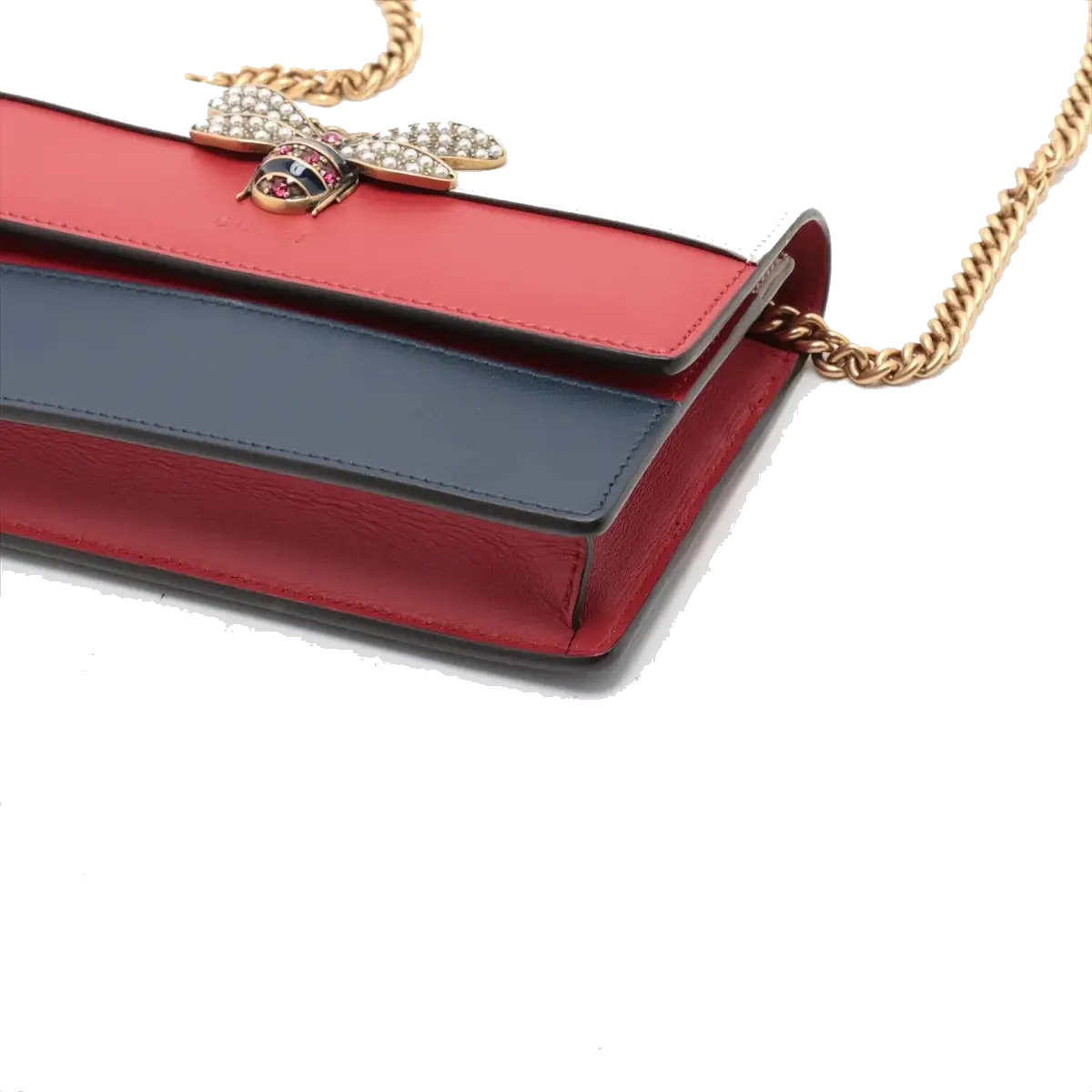 Pre-Loved Queen Margaret Wallet on Chain Crossbody Bag Leather Mini with Aged Gold Hardware, White, Red, and Navy Blue