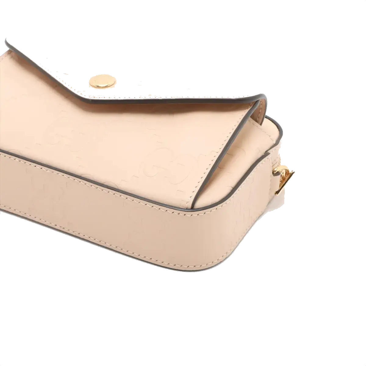 Pre-Loved GG Embossed Mini Chain Camera Bag Crossbody Bag Monogram Leather Mini with Gold Hardware, Beige