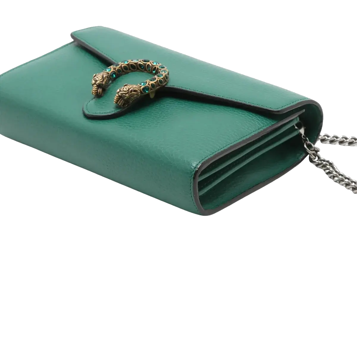 Pre-Loved Dionysus Wallet on Chain Crossbody Bag Leather Mini with Aged Gold and Silver Hardware, Green