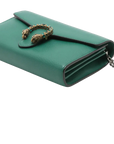 Pre-Loved Dionysus Wallet on Chain Crossbody Bag Leather Mini with Aged Gold and Silver Hardware, Green