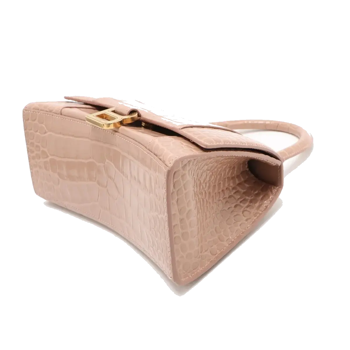 Pre-Loved Hourglass Handbag Crocodile Embossed Leather Small with Gold Hardware, Beige