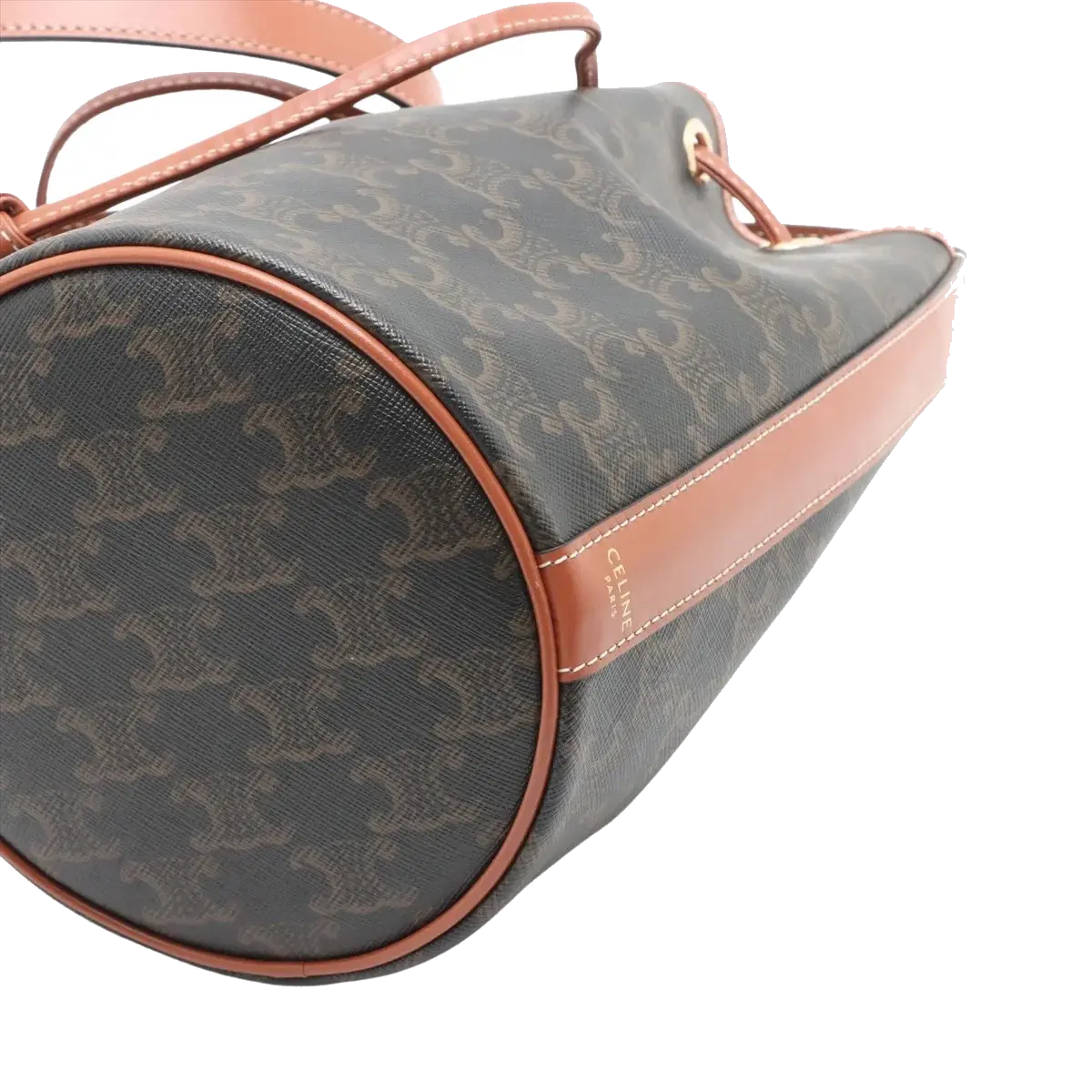 Pre-Loved Triomphe Drawstring Bucket Bucket Bag Triomphe Canvas Coated Small with Gold Hardware, Brown