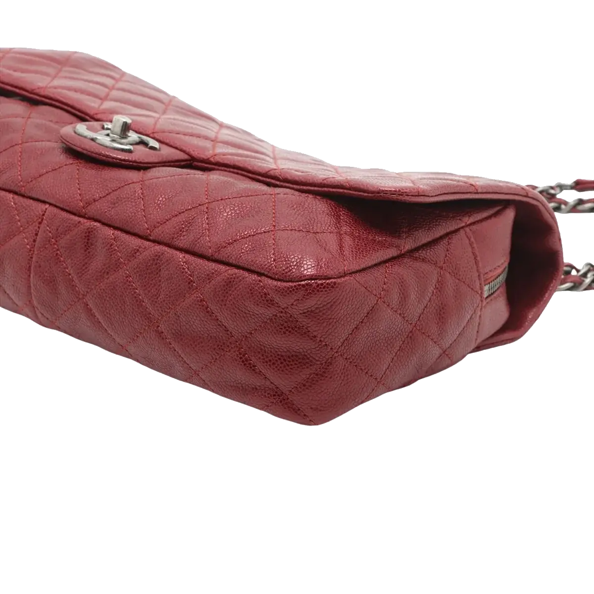 Pre-Loved Easy Flap Shoulder Bag Quilted Leather with Silver Hardware, Red