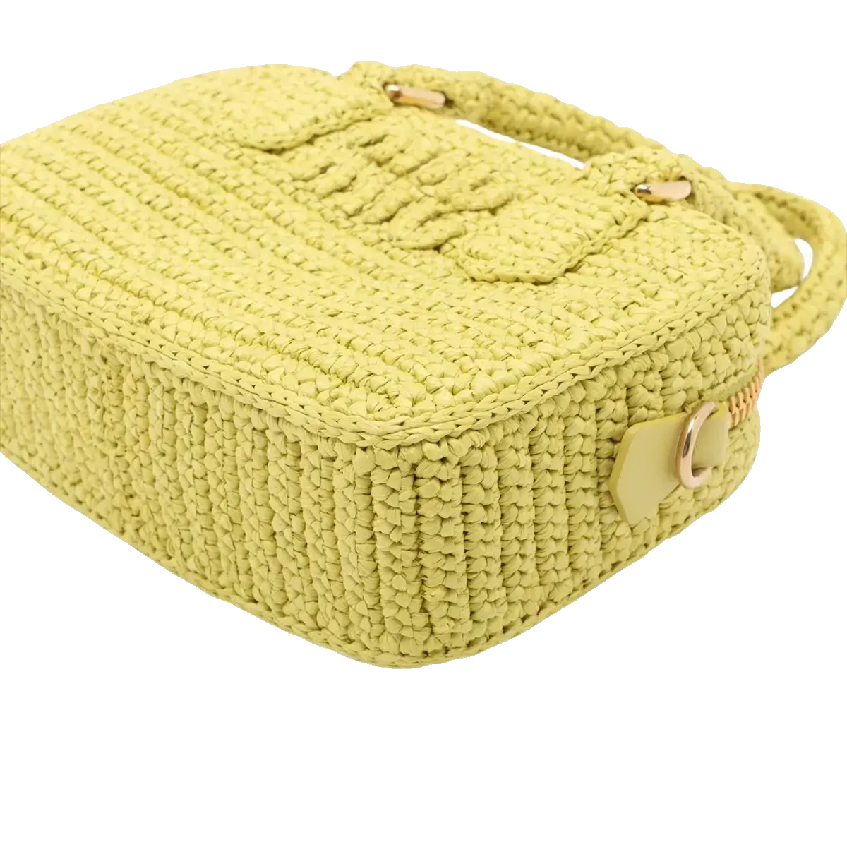 Pre-Loved Crochet Bauletto Handbag Raffia Crochet Mini with Gold Hardware, Yellow
