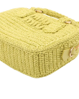Pre-Loved Crochet Bauletto Handbag Raffia Crochet Mini with Gold Hardware, Yellow