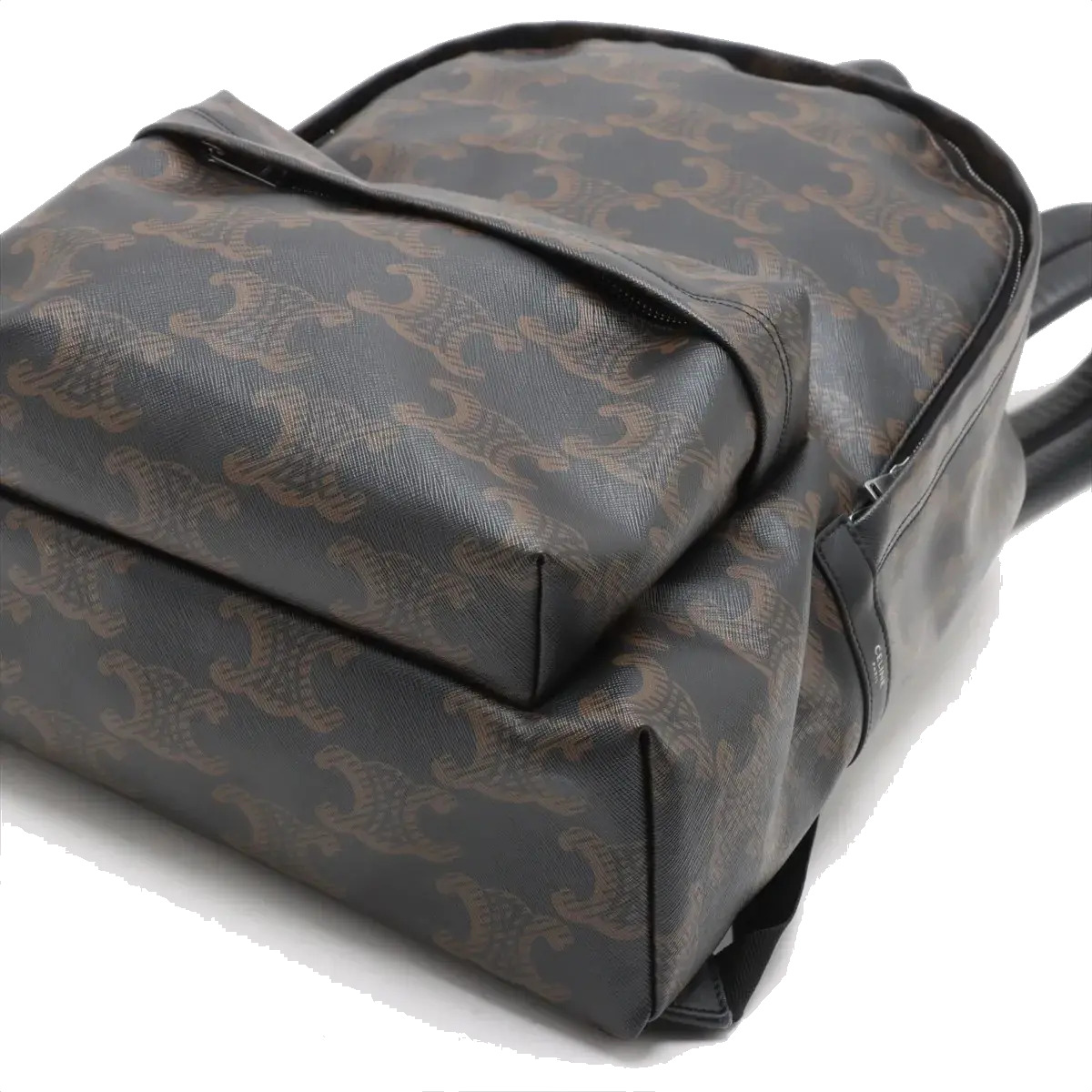 Pre-Loved Triomphe Backpack Triomphe Coated Canvas with Silver Hardware, Black and Brown