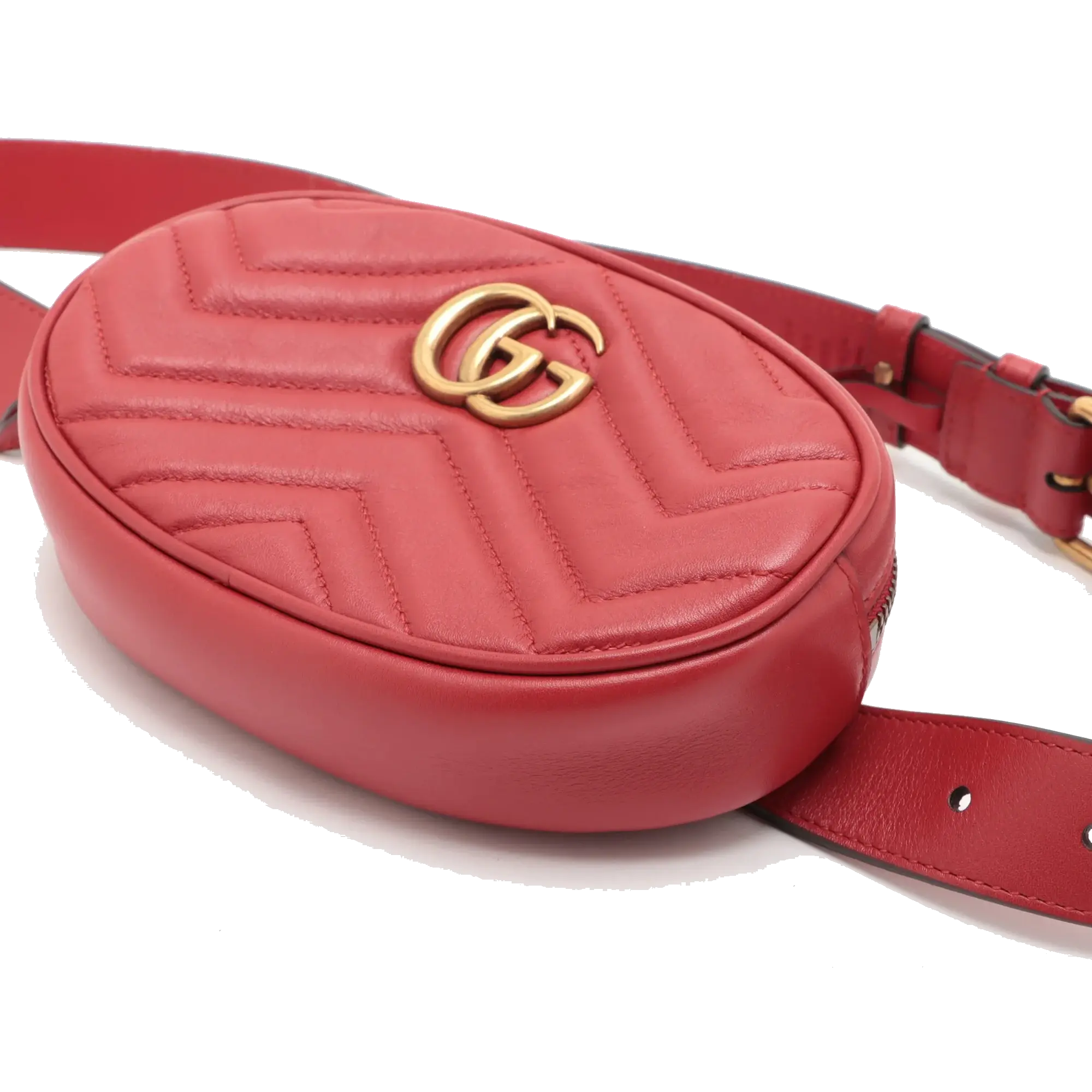 Pre-Loved GG Marmont Belt Bag Quilted Leather with Aged Gold Hardware, Red