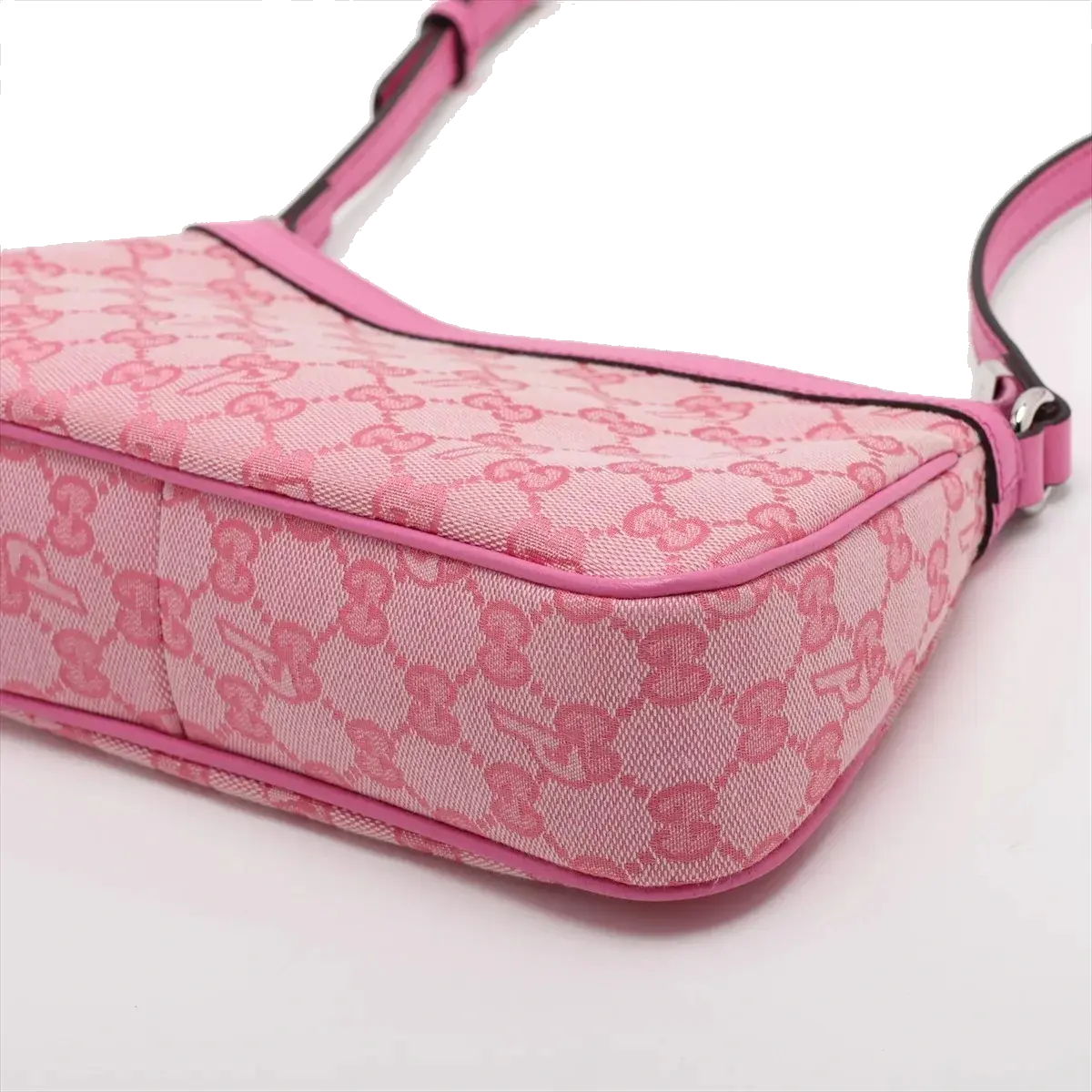 Pre-Loved GG-P Half-Moon Shoulder Bag Monogram Coated Canvas Small with Silver Hardware, Pink