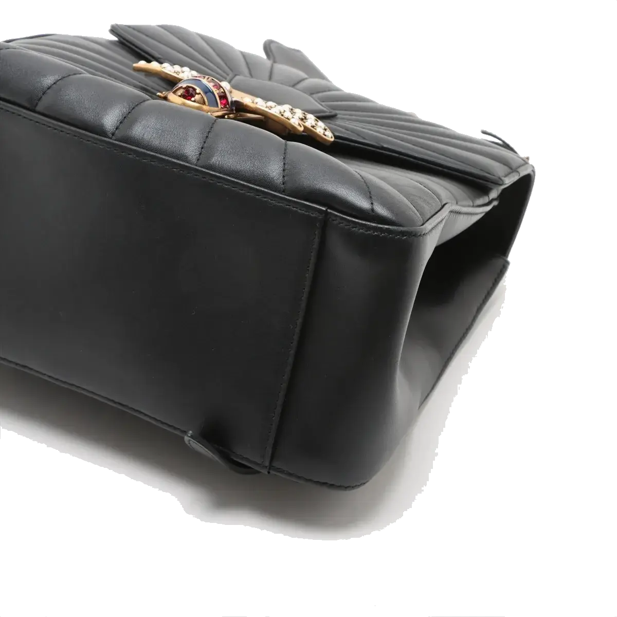 Pre-Loved Queen Margaret Bamboo Bee Backpack Quilted Leather with Aged Gold Hardware, Black