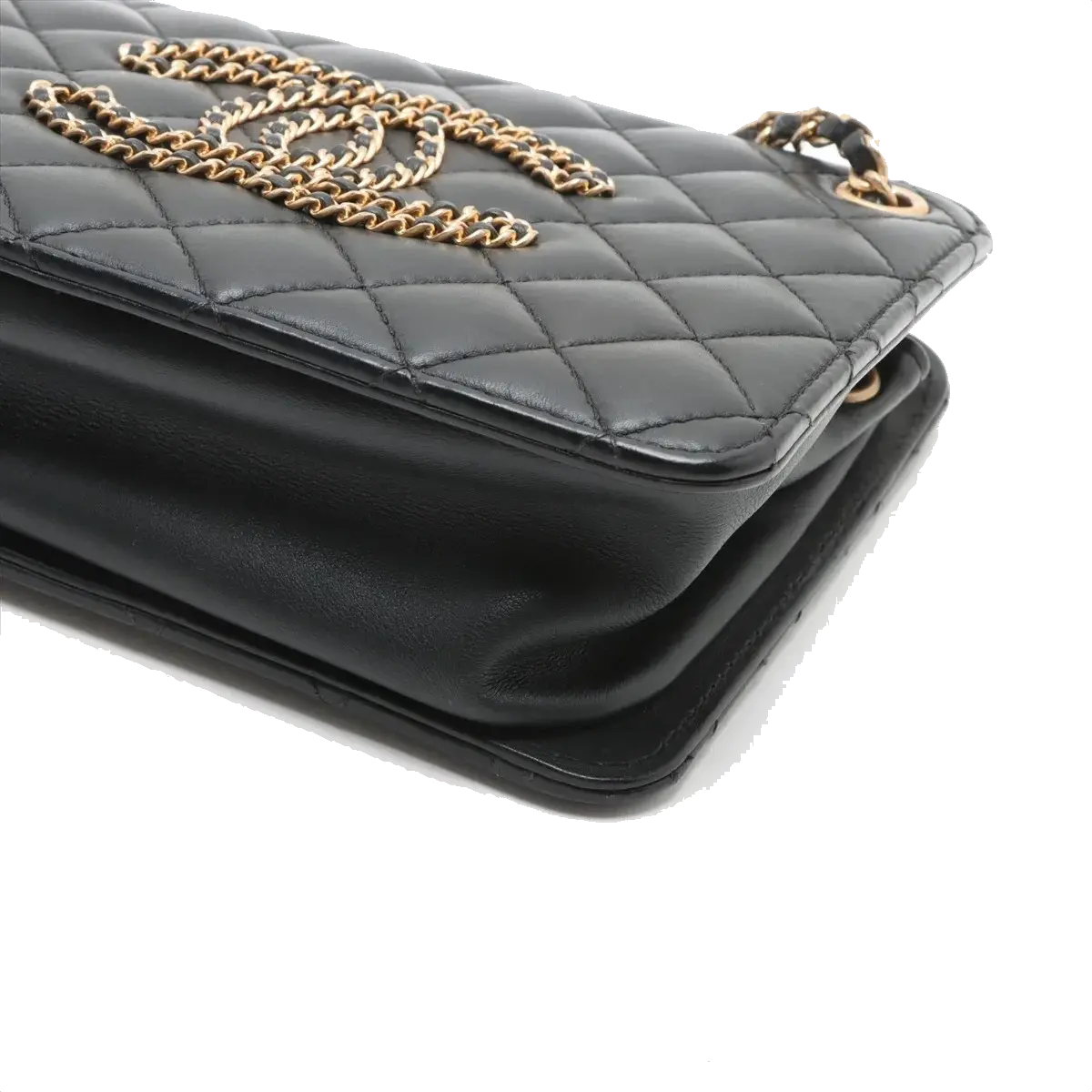 Pre-Loved CC Chain Logo Quilted Chain Bag Shoulder Bag Quilted Leather Small with Gold Hardware, Black