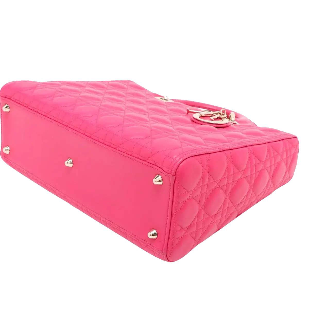 Pre-Loved Lady Dior Handbag Cannage Leather Large with Gold Hardware, Pink