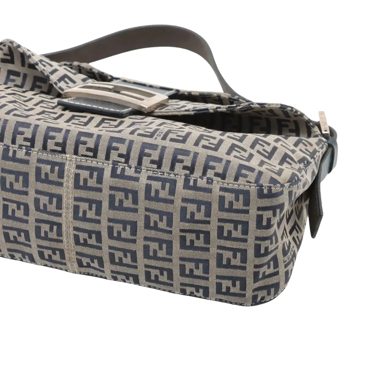 Pre-Loved Mamma Baguette Shoulder Bag Zucchino Coated Canvas with Silver Hardware, Grey / Navy