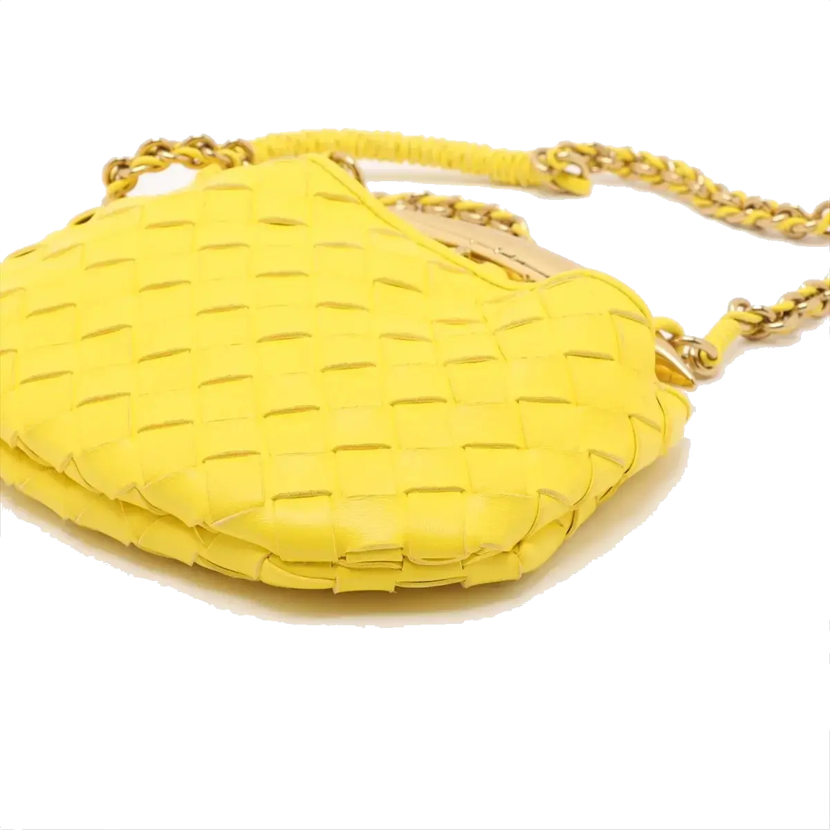 Pre-Loved Sardine Mini Shoulder Bag Intrecciato Leather Mini with Gold Hardware, Yellow