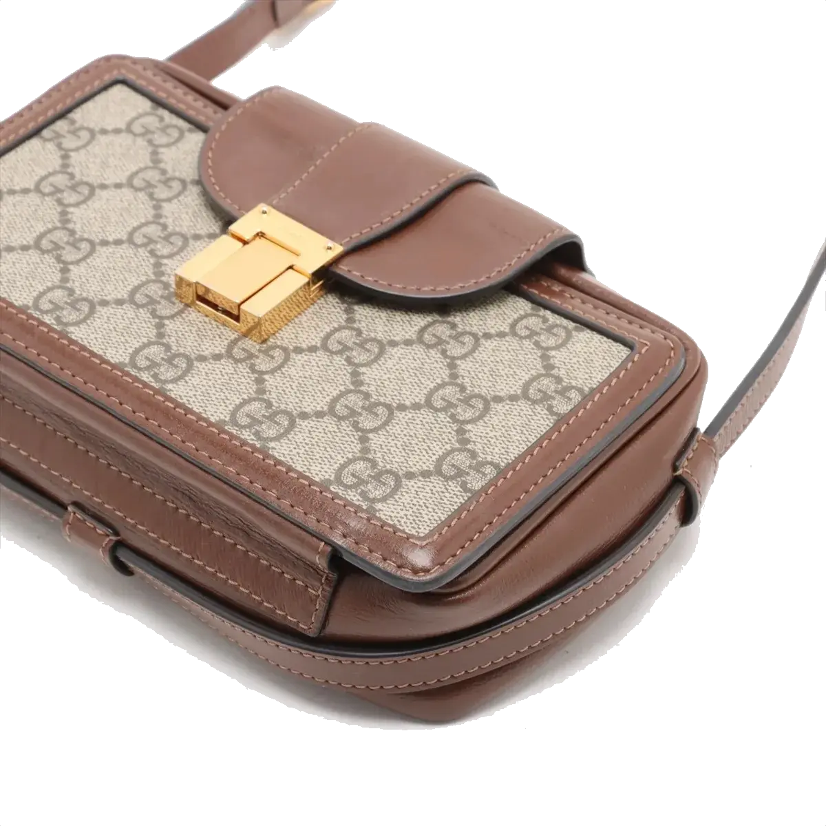 Pre-Loved GG Supreme Crossbody Bag Monogram Coated Canvas Mini with Gold Hardware, Beige/Brown