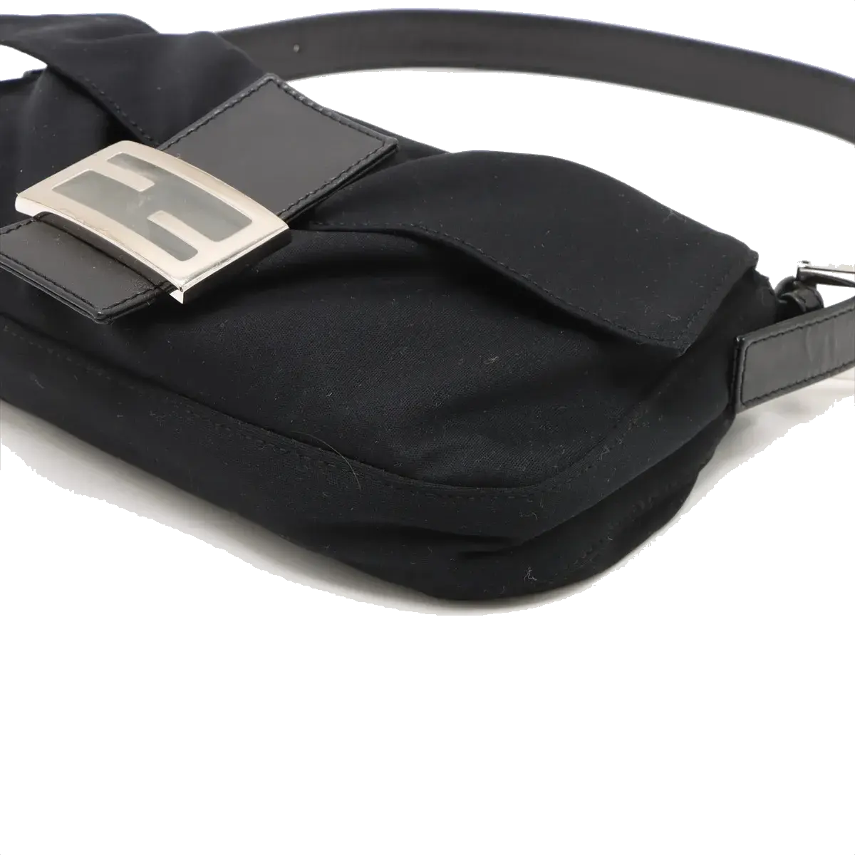 Pre-Loved Mamma Baguette Shoulder Bag Plain Canvas with Silver Hardware, Black