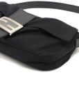 Pre-Loved Mamma Baguette Shoulder Bag Plain Canvas with Silver Hardware, Black