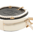 Pre-Loved En Vogue Round Clutch with Chain Crossbody Bag Leather Small with Gold Hardware, Black and Ivory