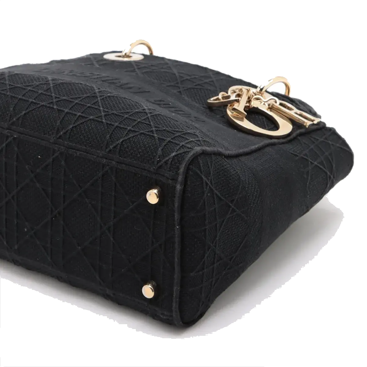 Pre-Loved Lady D-Lite Handbag Cannage Canvas Medium with Gold Hardware, Black