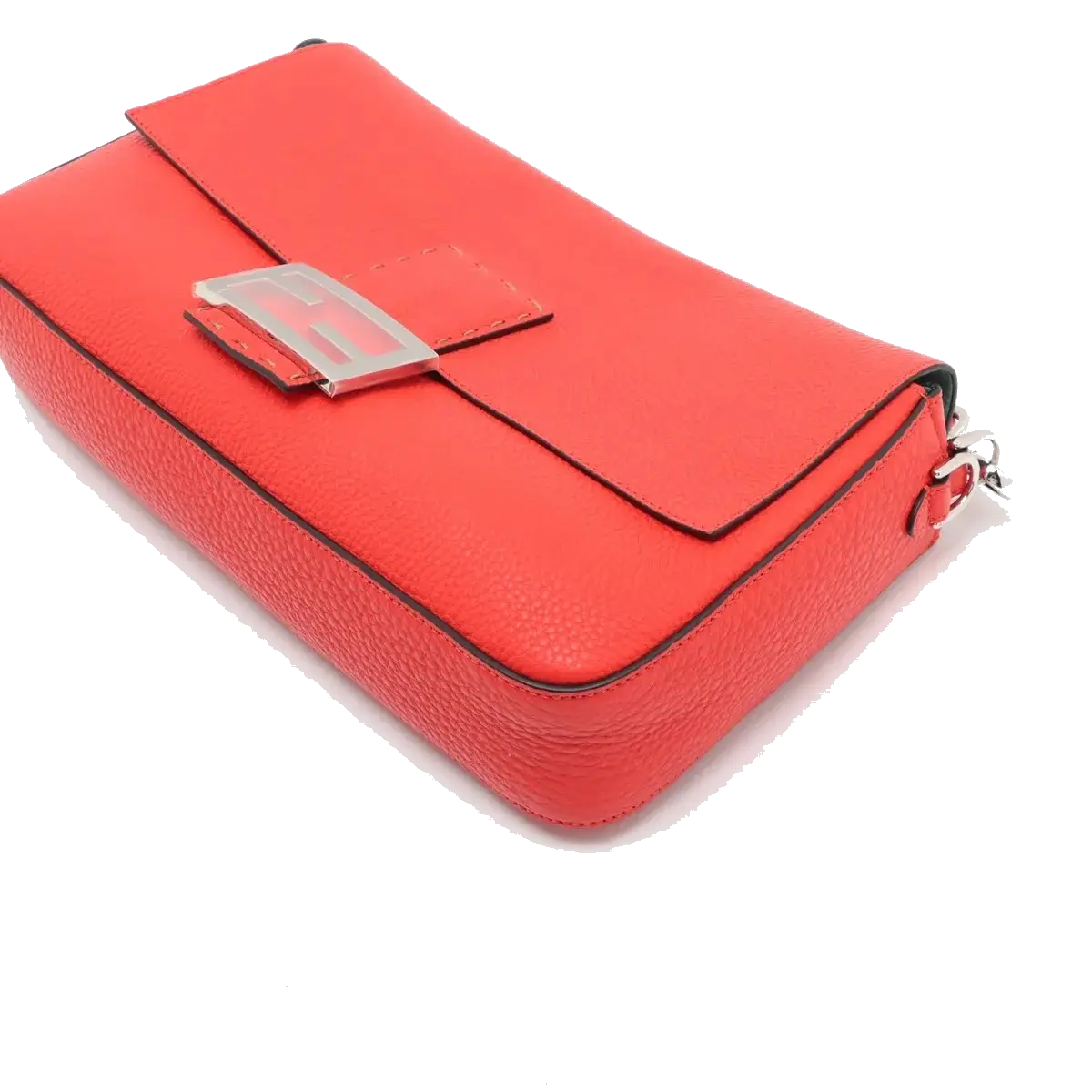 Pre-Loved Baguette Shoulder Bag Leather with Silver Hardware, Red