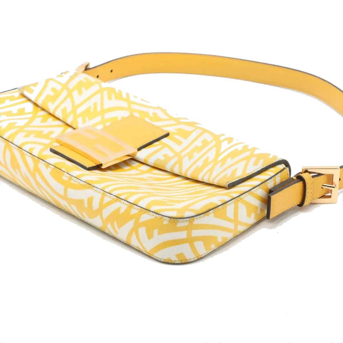 Pre-Loved Baguette Shoulder Bag FF Vertigo Coated Canvas with Gold Hardware, Yellow and White