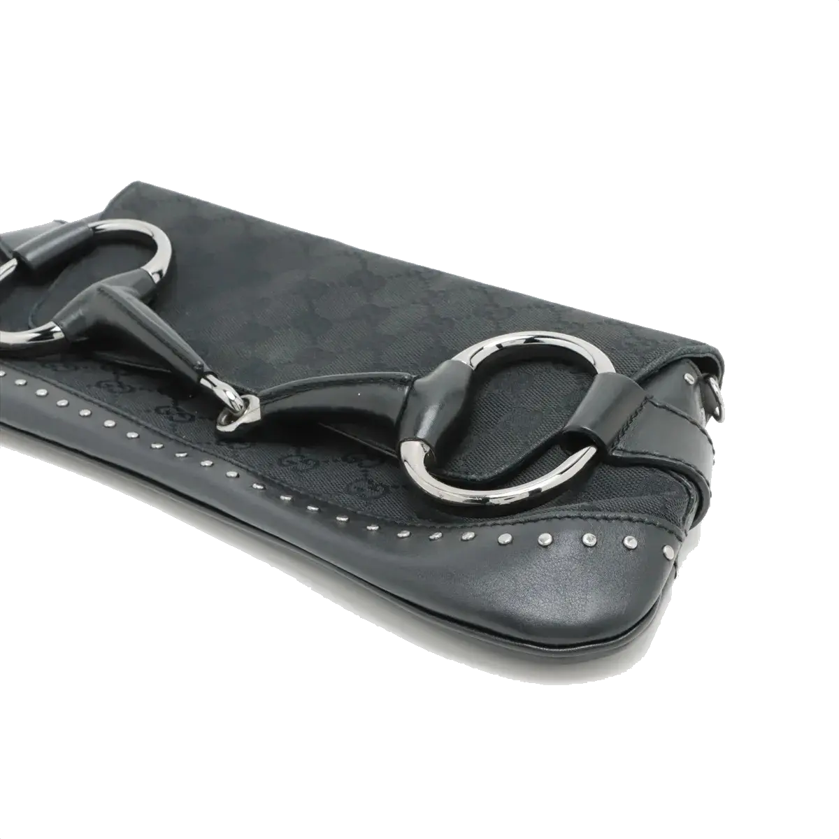 Pre-Loved Horsebit Chain Clutch Clutch Monogram Coated Canvas with Silver Hardware, Black