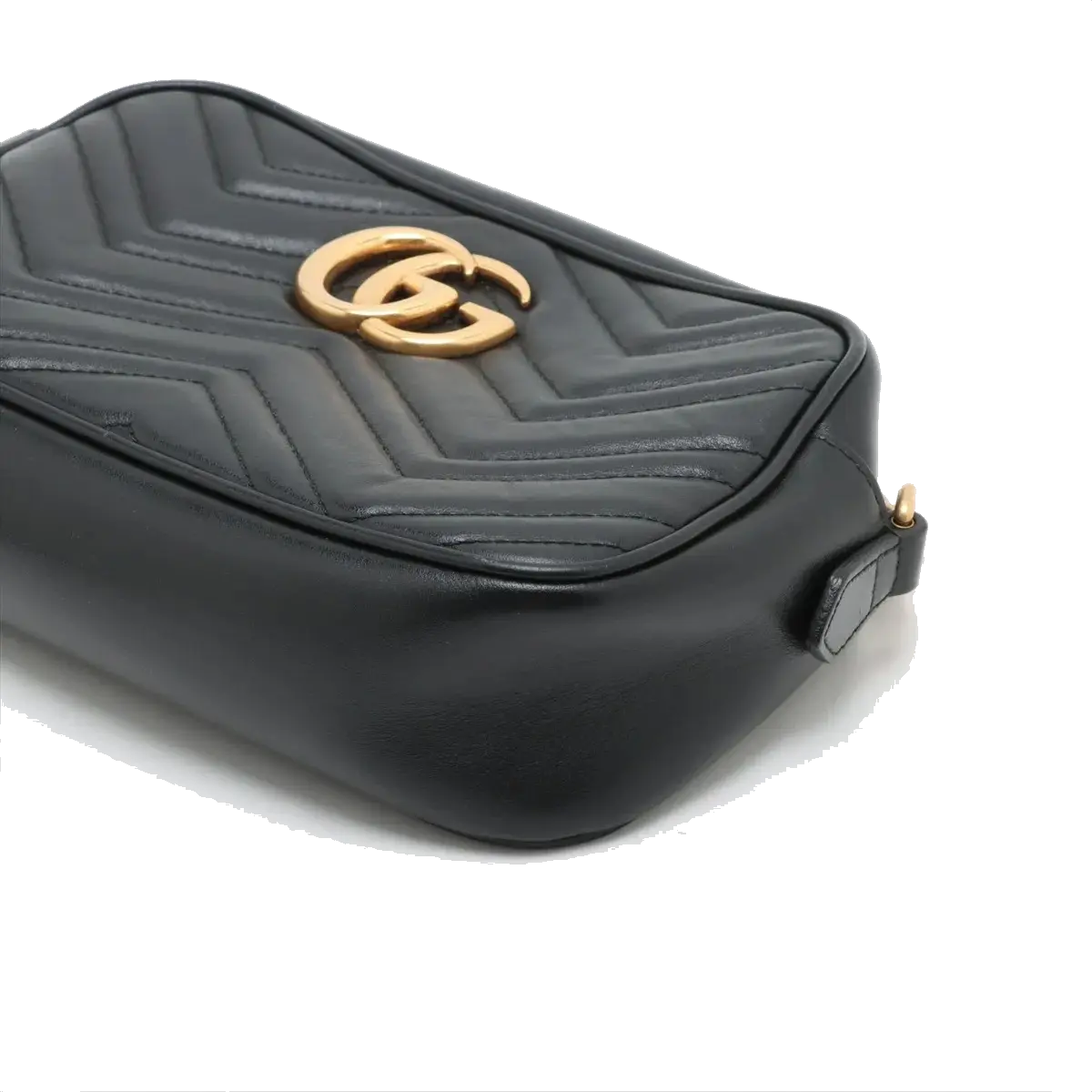 Pre-Loved GG Marmont Matelassé Camera Bag Crossbody Bag Quilted Leather Small with Aged Gold Hardware, Black