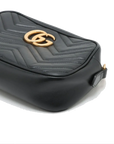 Pre-Loved GG Marmont Matelassé Camera Bag Crossbody Bag Quilted Leather Small with Aged Gold Hardware, Black