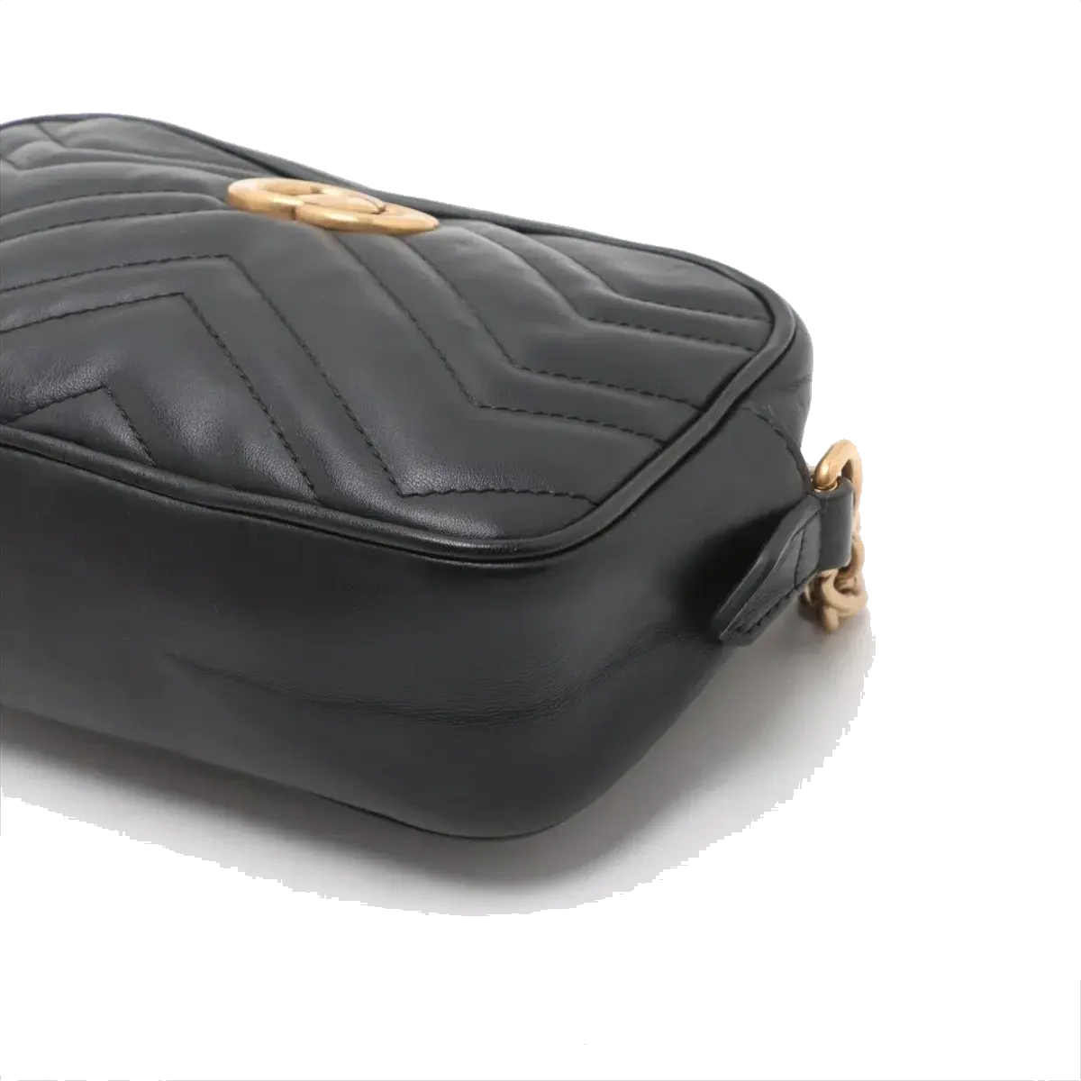 Pre-Loved GG Marmont Matelassé Camera Bag Crossbody Bag Quilted Leather Mini with Aged Gold Hardware, Black