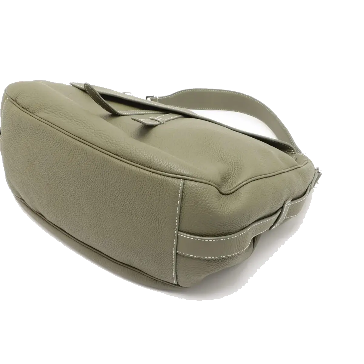 Pre-Loved Saddle Hobo Shoulder Bag Leather with Silver Hardware, Olive Green