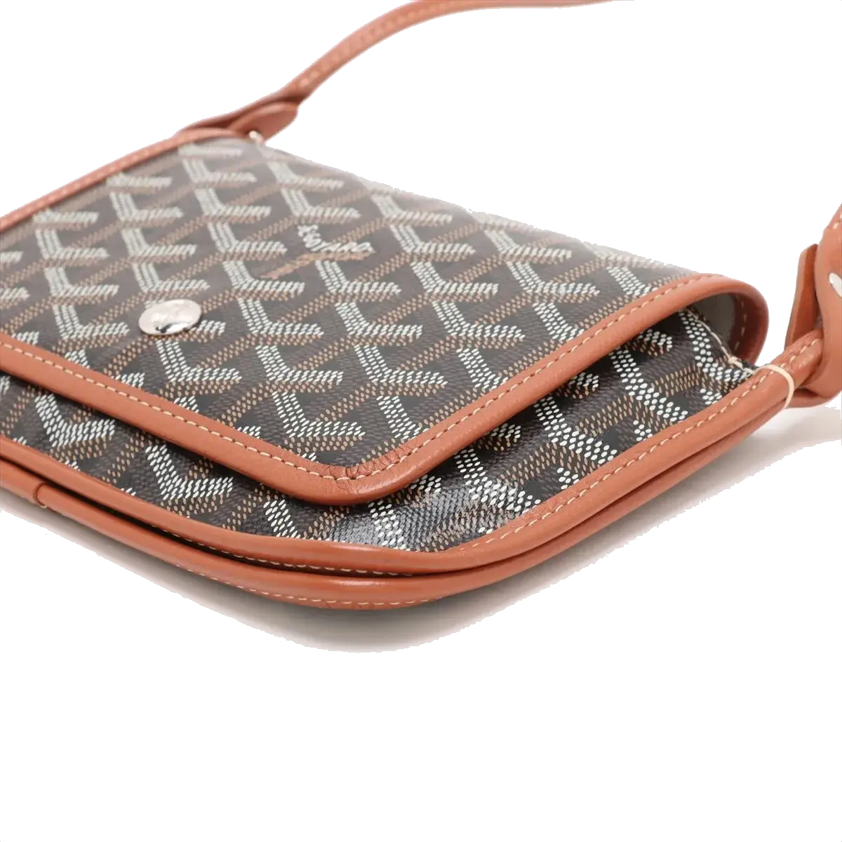 Pre-Loved Plumet Crossbody Bag Goyardine Chevron Coated Canvas with Silver Hardware, Black and Tan