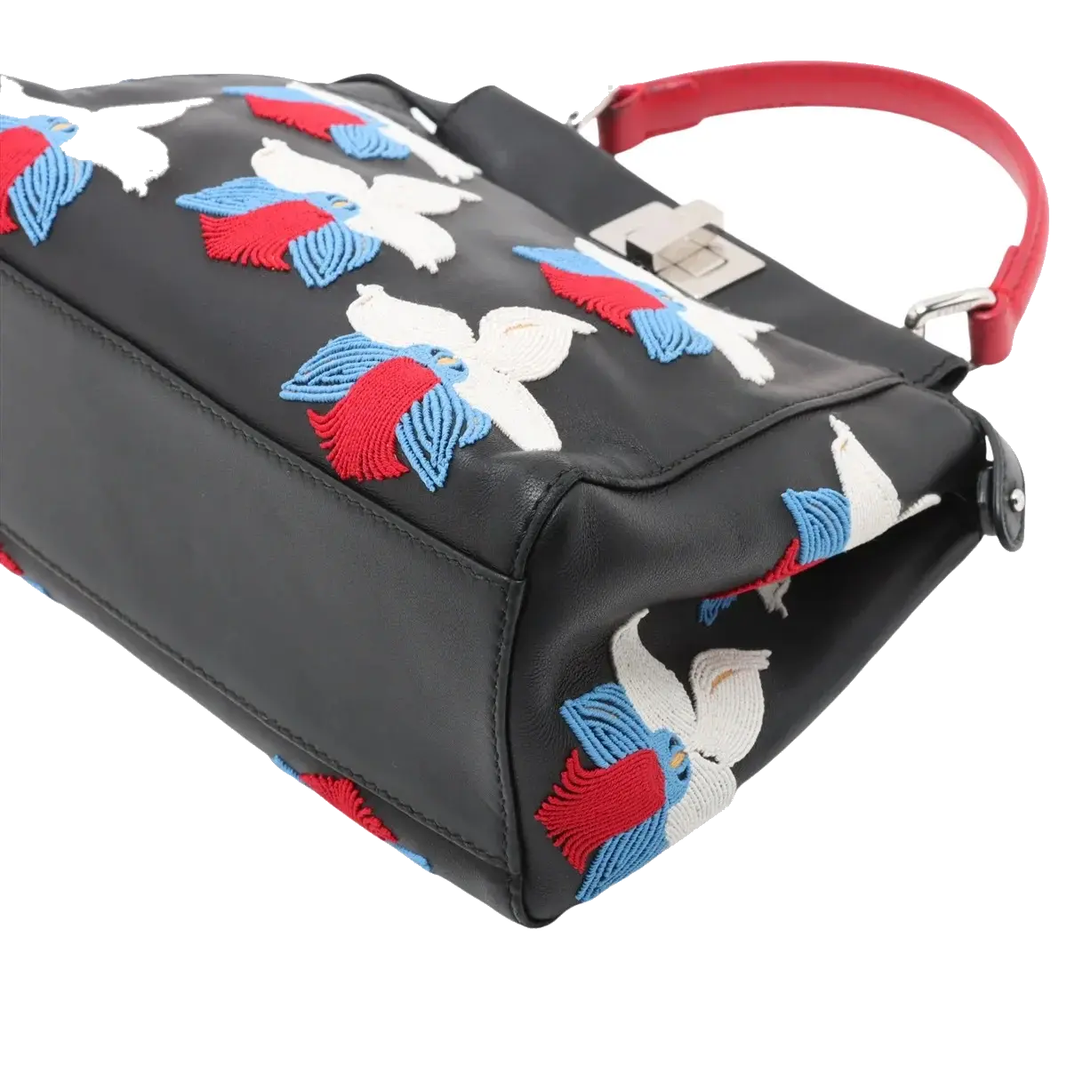 Pre-Loved Peekaboo Handbag Floral Leather Mini with Silver Hardware, Black