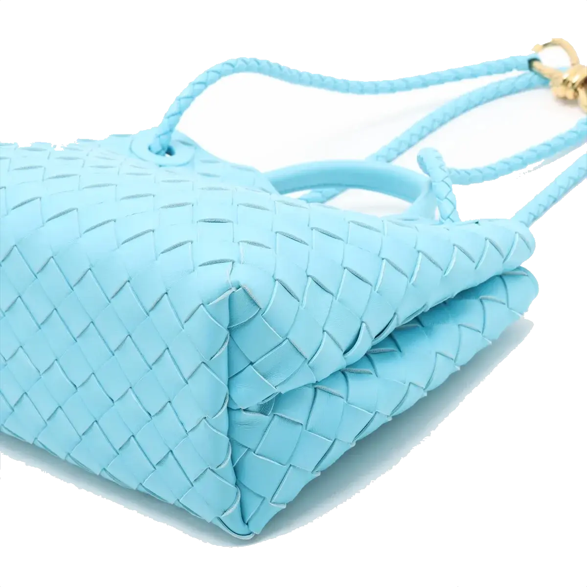 Pre-Loved Andiamo Handbag Intrecciato Leather Small with Gold Hardware, Light Blue