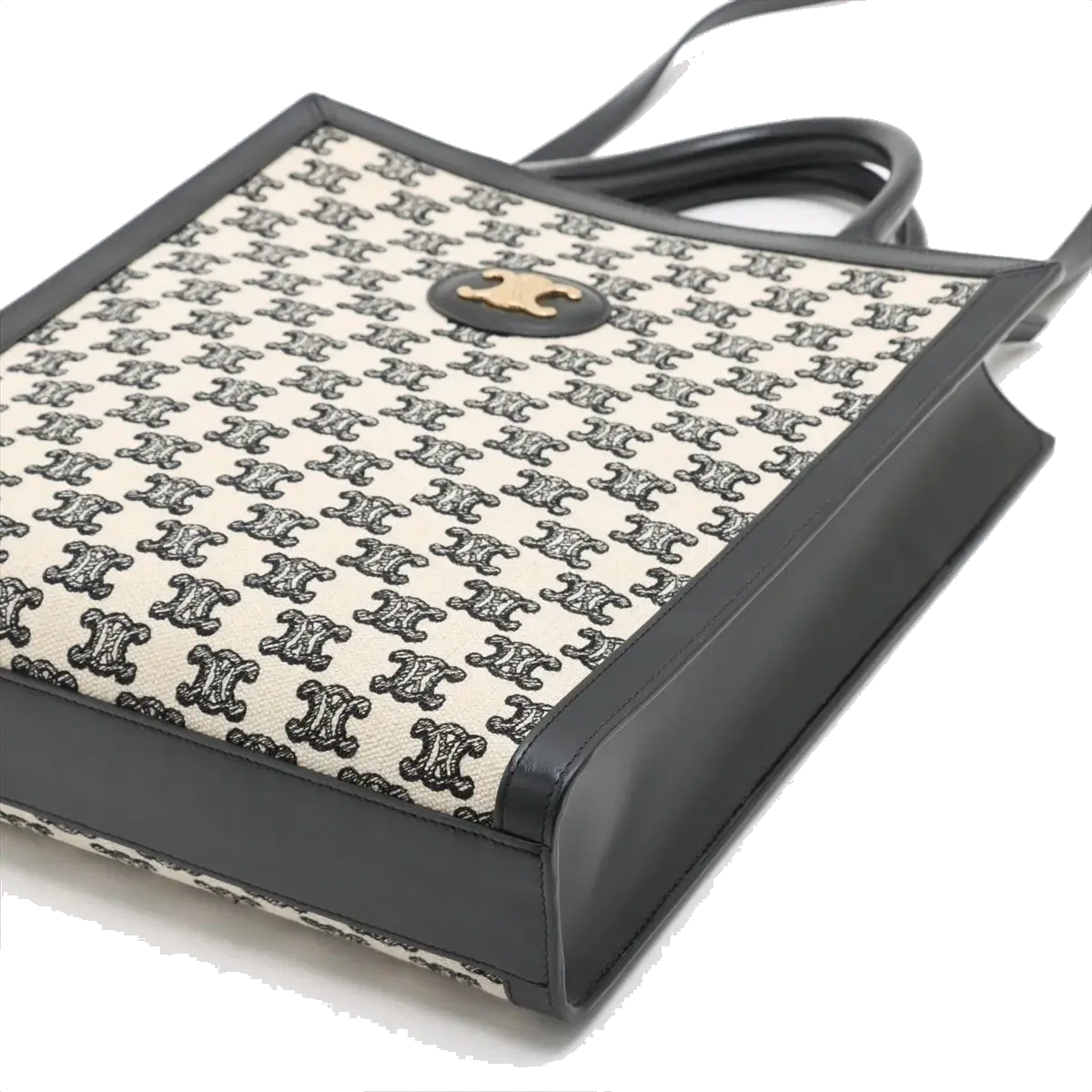 Pre-Loved Triomphe Vertical Cabas Tote Triomphe Coated Canvas Small with Gold Hardware, Beige and Black