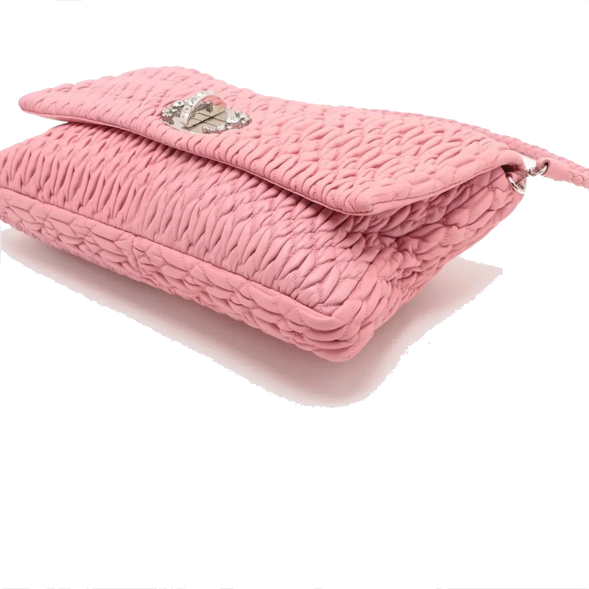 Pre-Loved Matelassé Crystal Cloquè Shoulder Bag Quilted Leather with Silver Hardware, Pink