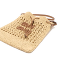 Pre-Loved Drawstring Bucket Bag Crochet Raffia with Gold Hardware, Natural Beige
