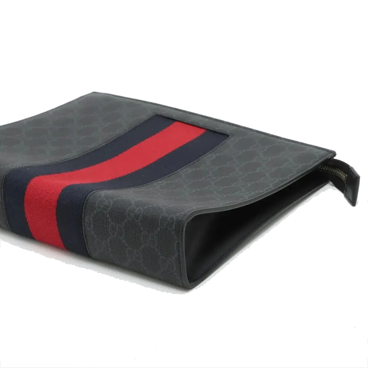 Pre-Loved GG Supreme Web Pouch Clutch Monogram Coated Canvas with Silver Hardware, Black
