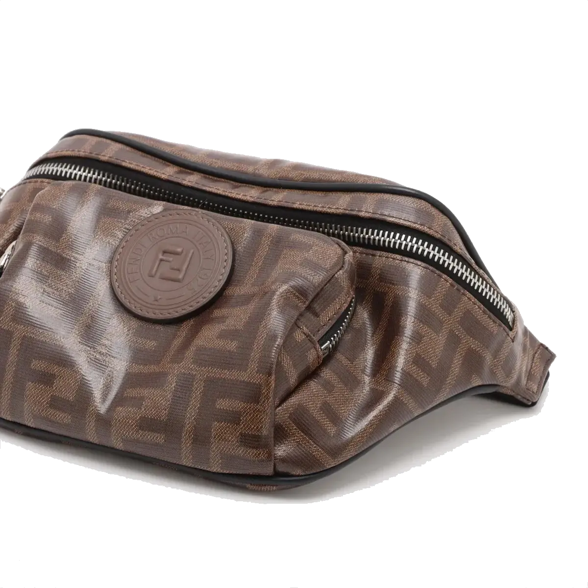 Pre-Loved FF Logo Belt Bag Belt Bag Coated Canvas with Silver Hardware, Brown
