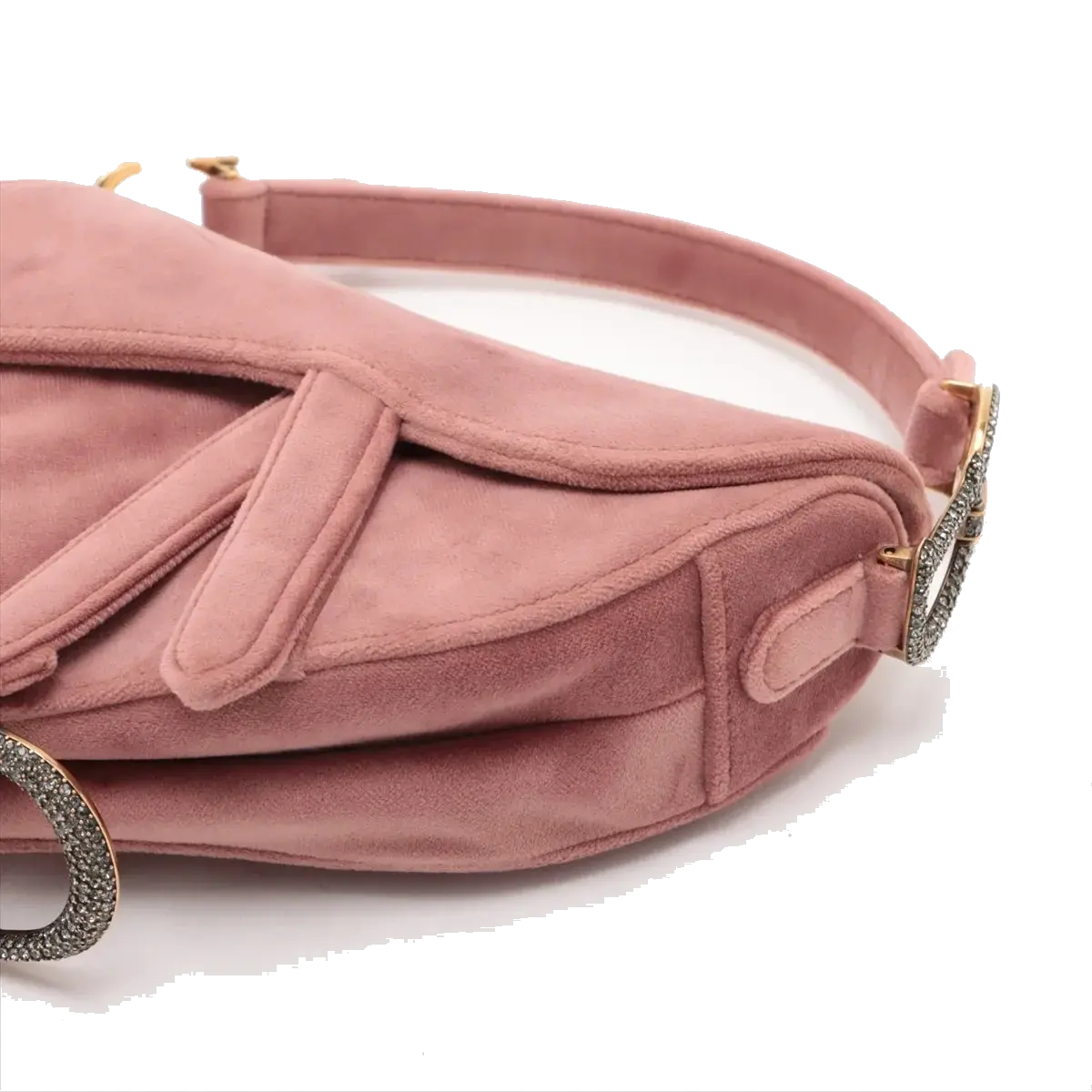 Pre-Loved Saddle Shoulder Bag Suede Mini with Gold Hardware, Pink