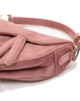 Pre-Loved Saddle Shoulder Bag Suede Mini with Gold Hardware, Pink