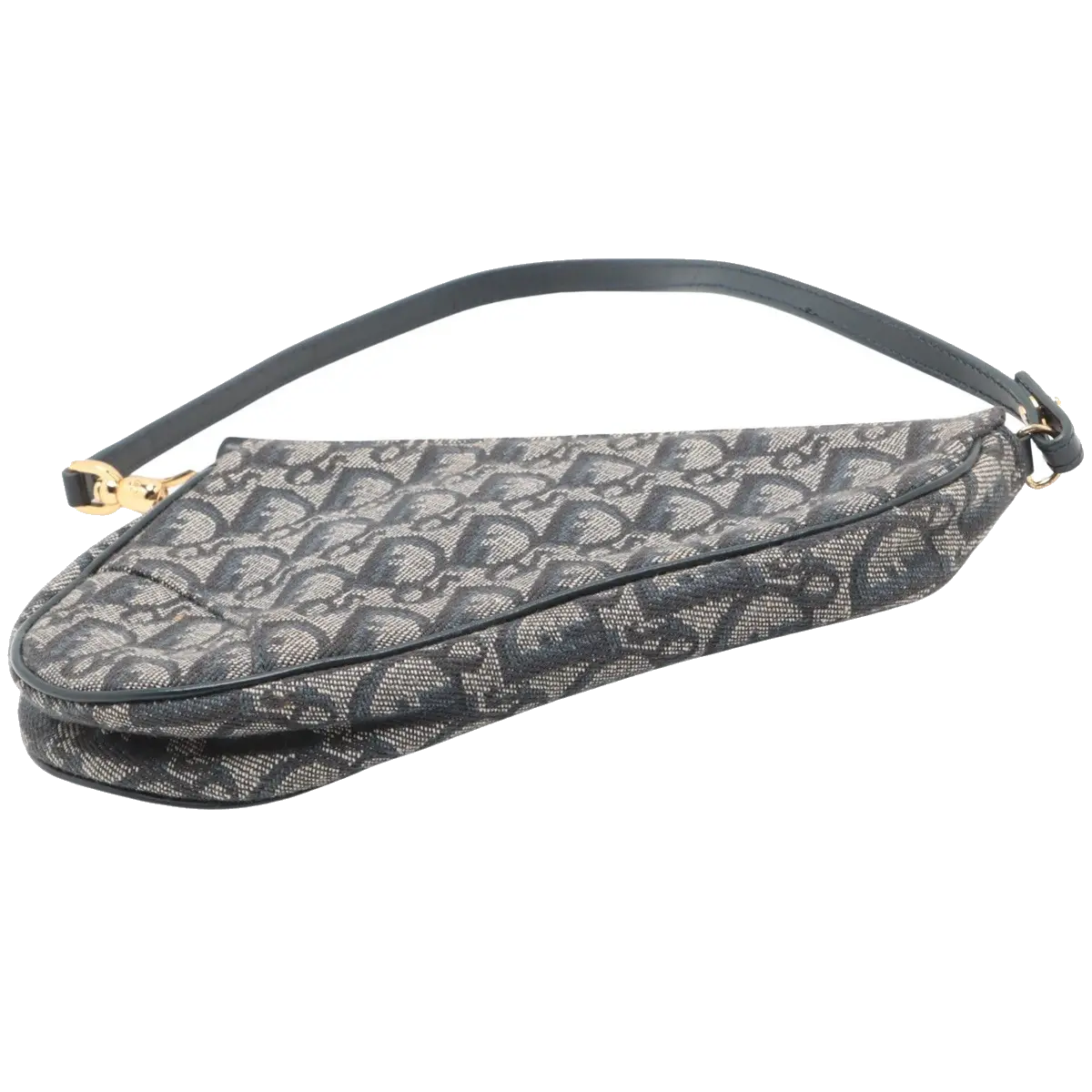 Pre-Loved Saddle Pochette Shoulder Bag Oblique Coated Canvas Mini with Gold Hardware, Navy Blue