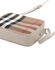 Pre-Loved Check Camera Bag Crossbody Bag Check Canvas Small with Gold Hardware, Beige Check / Cream