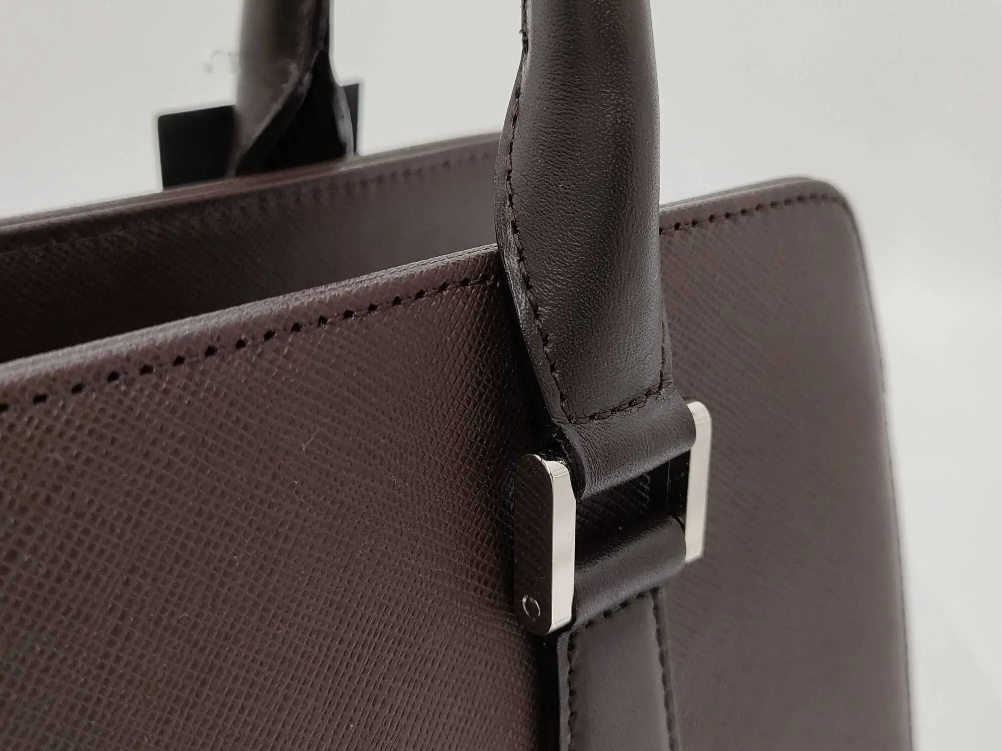 Pre-Loved Tote Leather with Silver Hardware, Dark Brown