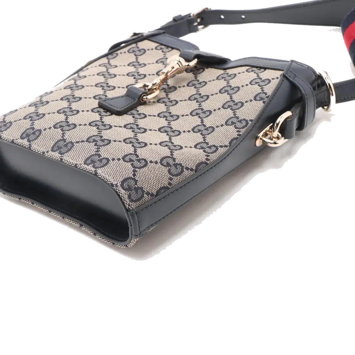 Pre-Loved GG Canvas Bucket Bag Crossbody Bag GG Monogram Coated Canvas Mini with Gold Hardware, Navy / Beige